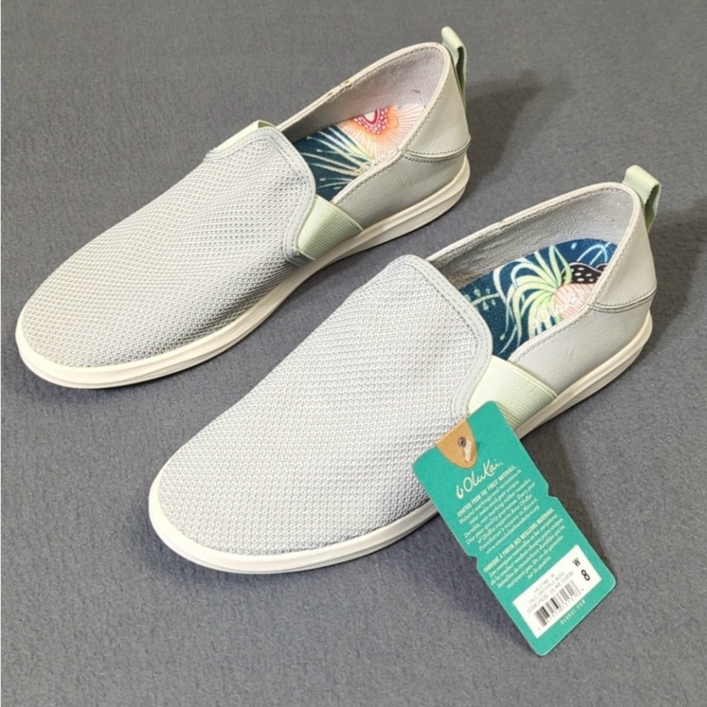 OluKai Shoes Women's 8 Pale Grey Pale Moss Hale'iwa Slip On NWT
